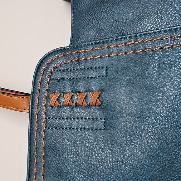 Montana West Teal & Brown Faux Leather Tote Bag, Spacious With Zipper Closure - Picture 2 of 10